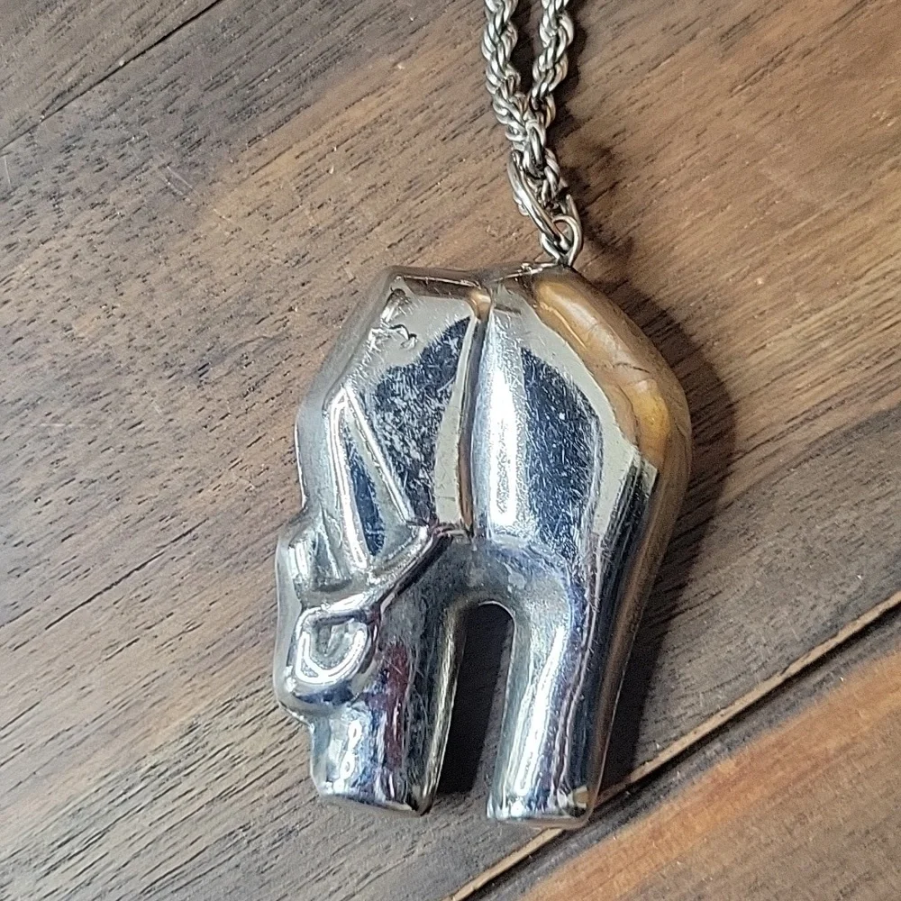 Vintage Sterling Silver 3D Elephant Pendant Necklace