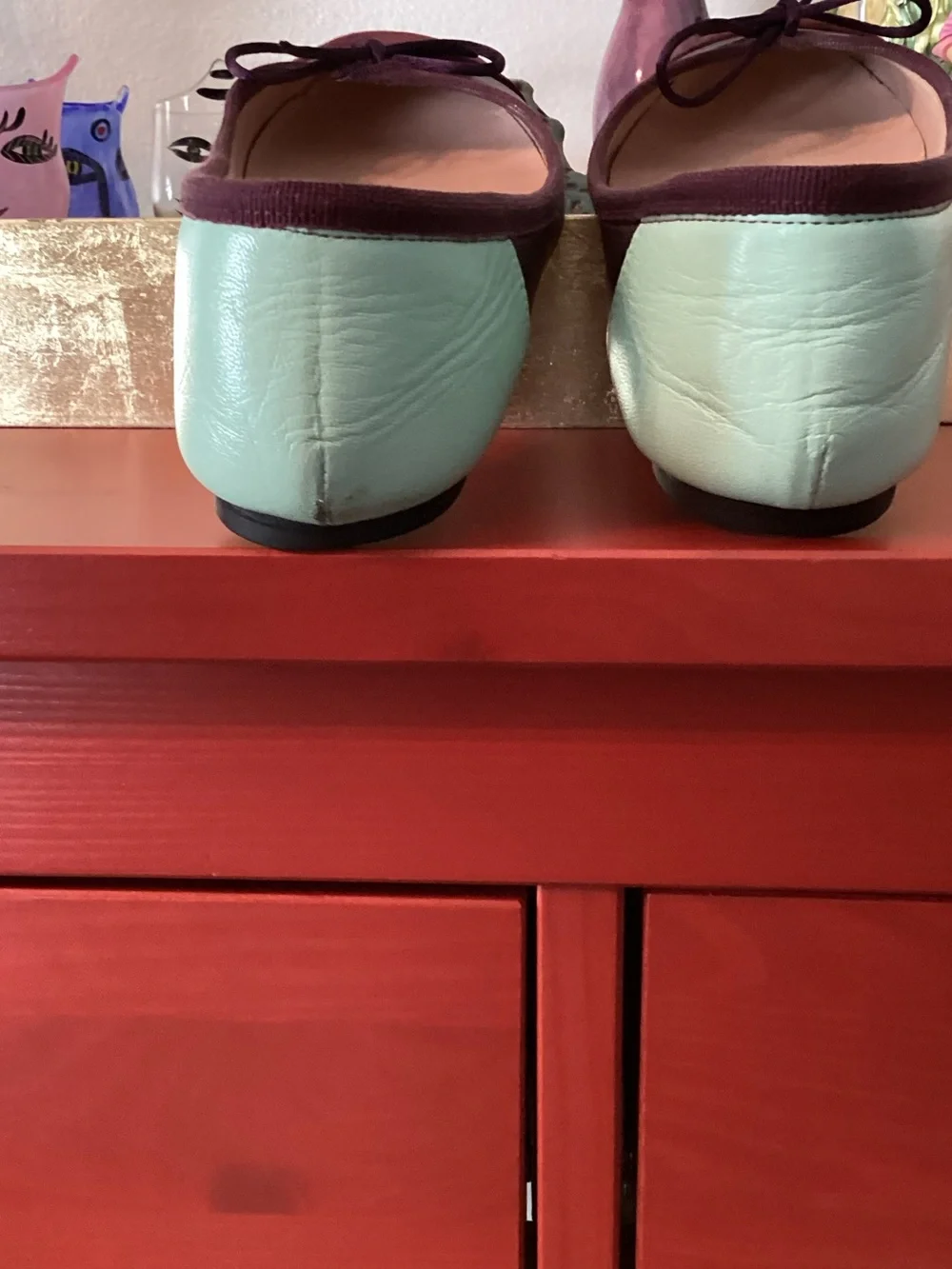 Barneys New York CO-OP Burgundy Ballet Flats with Mint Heel Accent