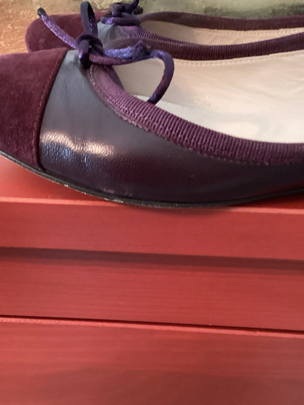 Barneys New York CO-OP Burgundy Ballet Flats with Mint Heel Accent