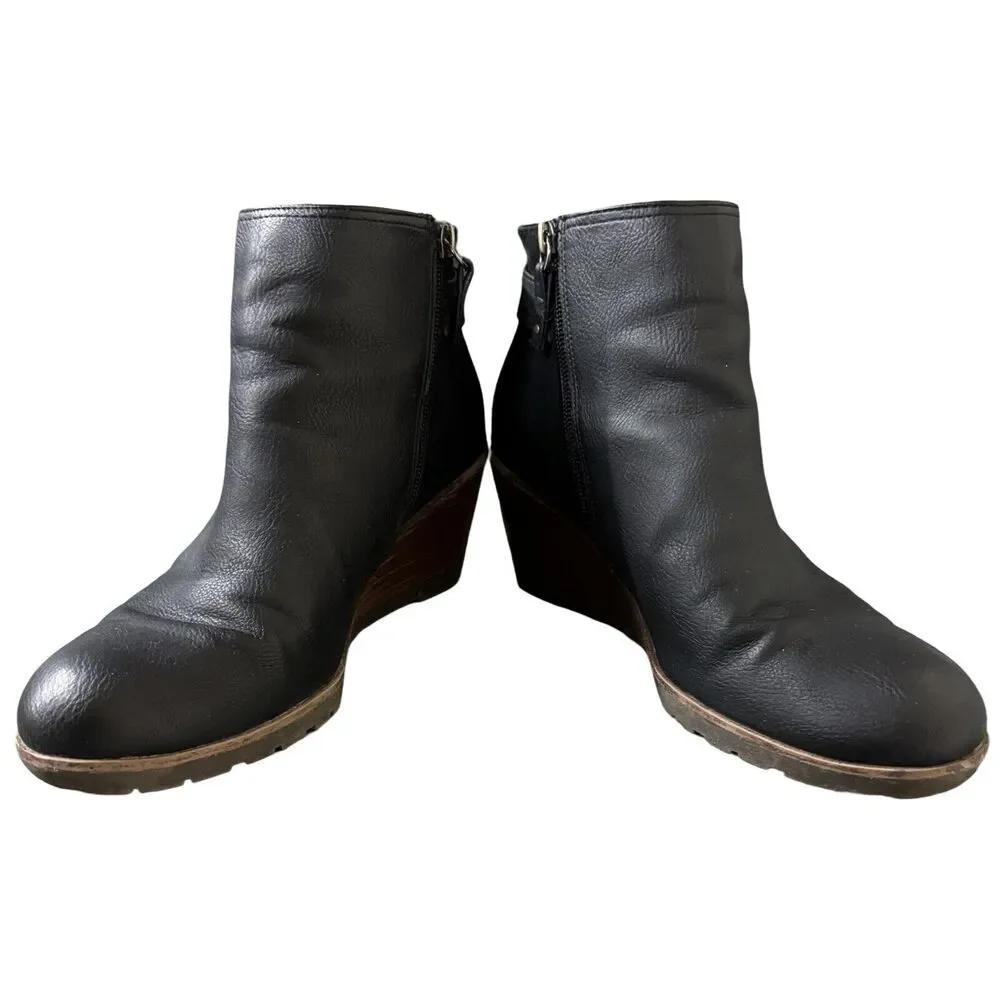 Dr. Scholls Boots Womens 9 Black Noelle Wedge Casual Ankle Booties Casual Office