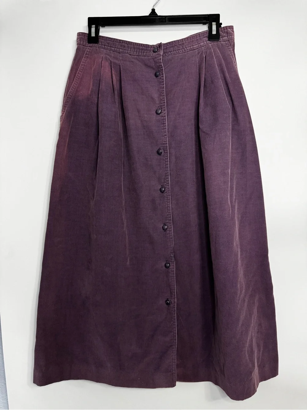 Vintage Button-Front Corduroy Midi Skirt - Purple