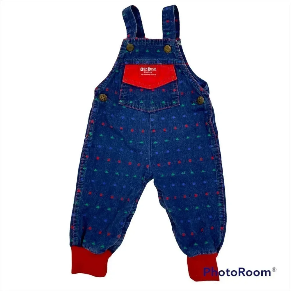 Vintage embroidered Osh Kosh Denim Bib Overalls Size 6/9 Months Union Made in US