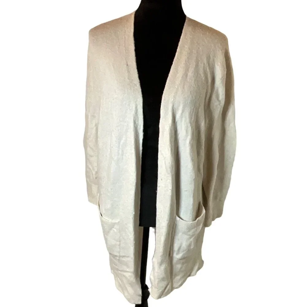 Madewell Womens Open Front Cardigan 3/4 Sleeve Sweater Size M‎ Beige Two Pockets
