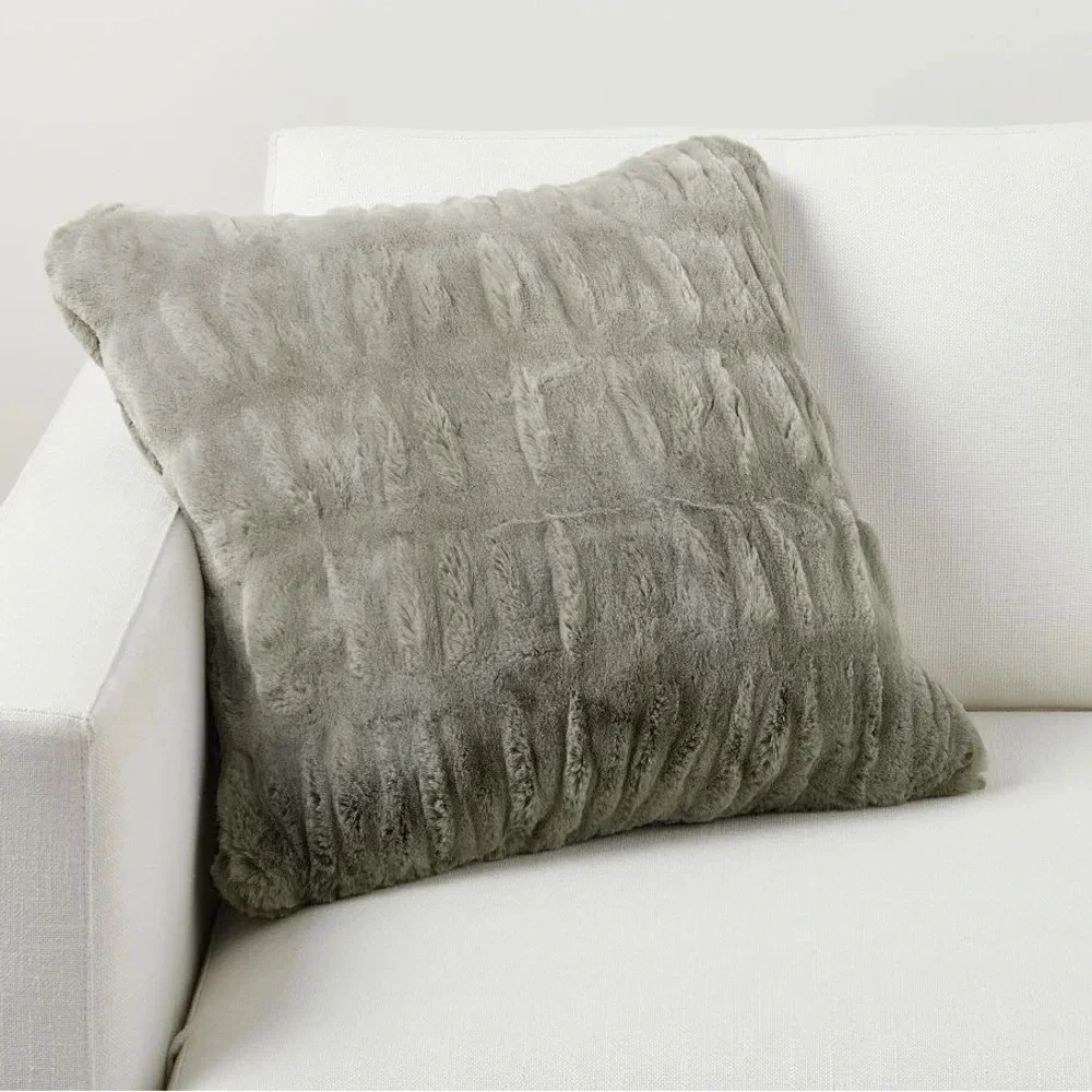 Pottery Barn Faux Fur Ruched Down Filled Pillow & Cover Gray 26x26