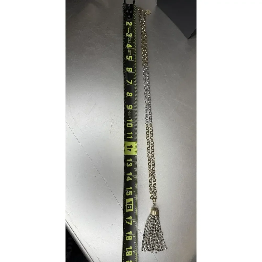 Marlyn Schiff Bead Tassel Gold & Silver Chain Necklace Metallic Long