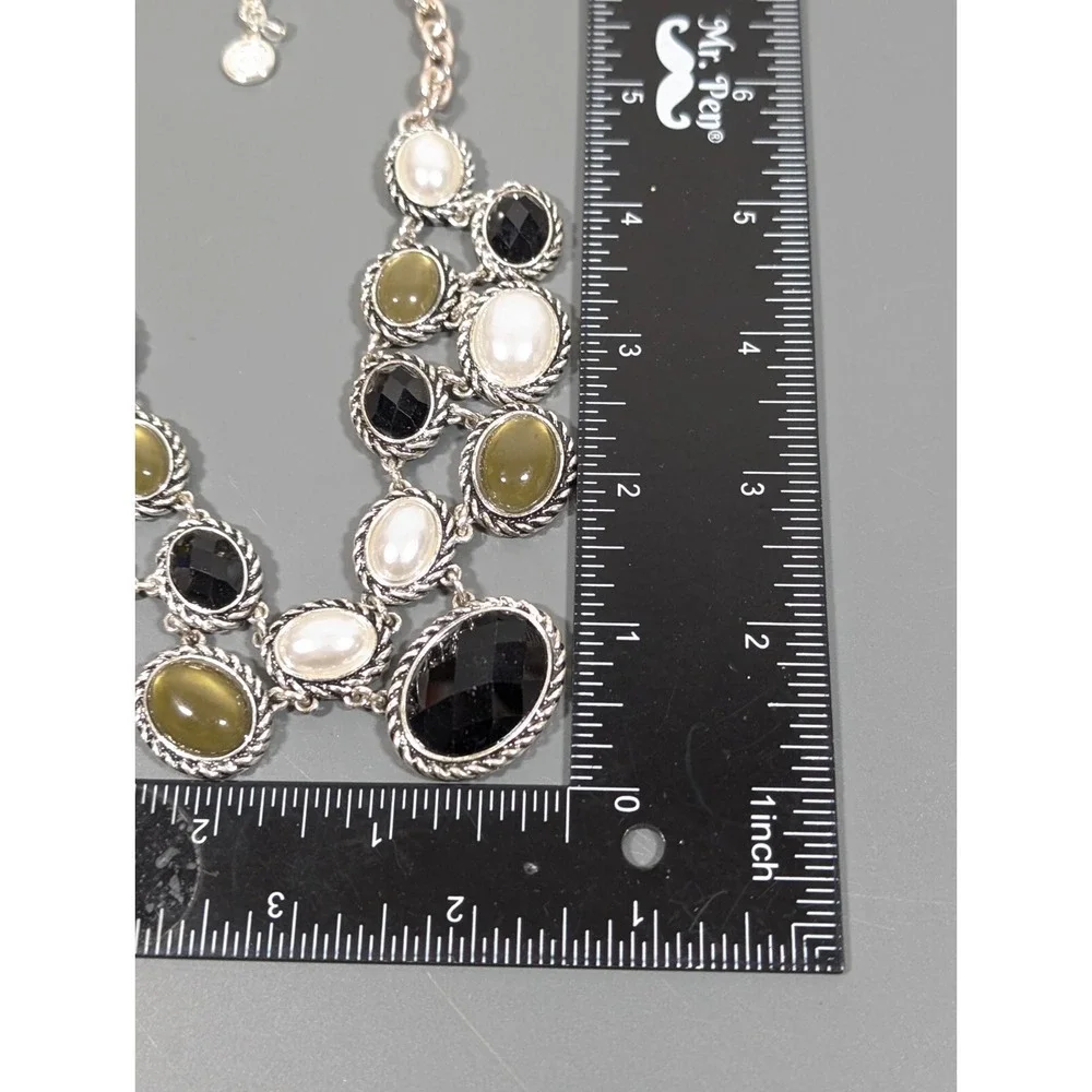 Classic Chic Rope‎ Faux Pearl Oval Cabochon Black Statement Neckalce Retro 19 in