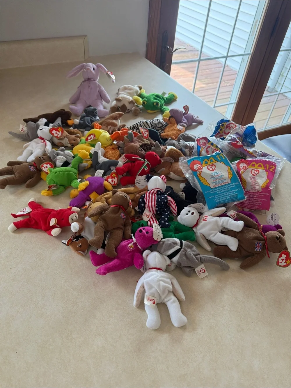 Ty Beanie Babies Plush Lot - Red, Pink, Green, Purple, White, Brown, Yellow