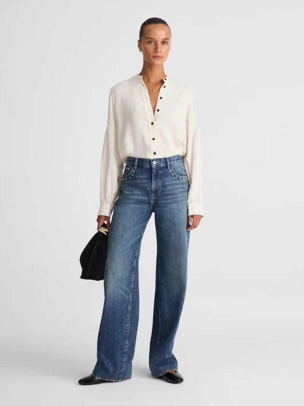 Madewell Stand-Collar Button-Up Shirt in Flannel ivory women’s Size M NWT