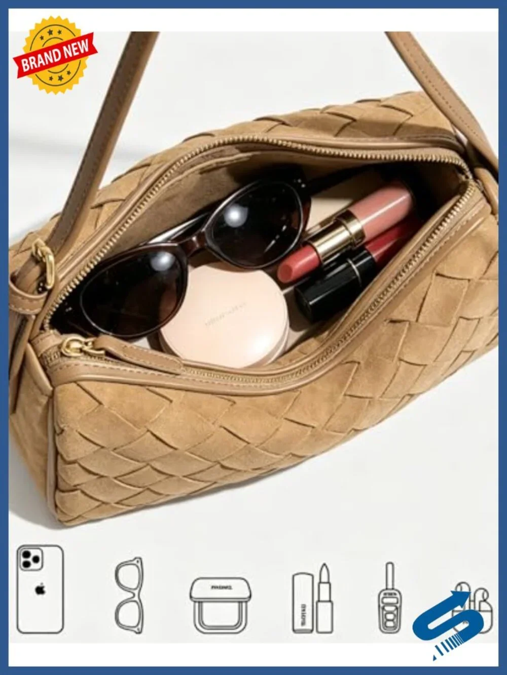Woven Faux Suede Hobo Bag Crossbody Clutch Purse