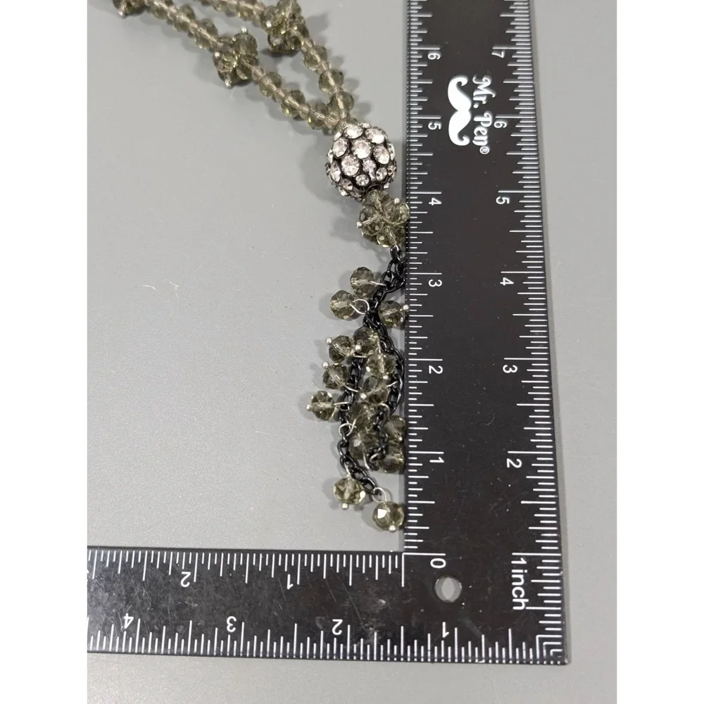 Smokey Gray Bead Crystal Ball Black‎ Multi Chain Tassel Necklace 28