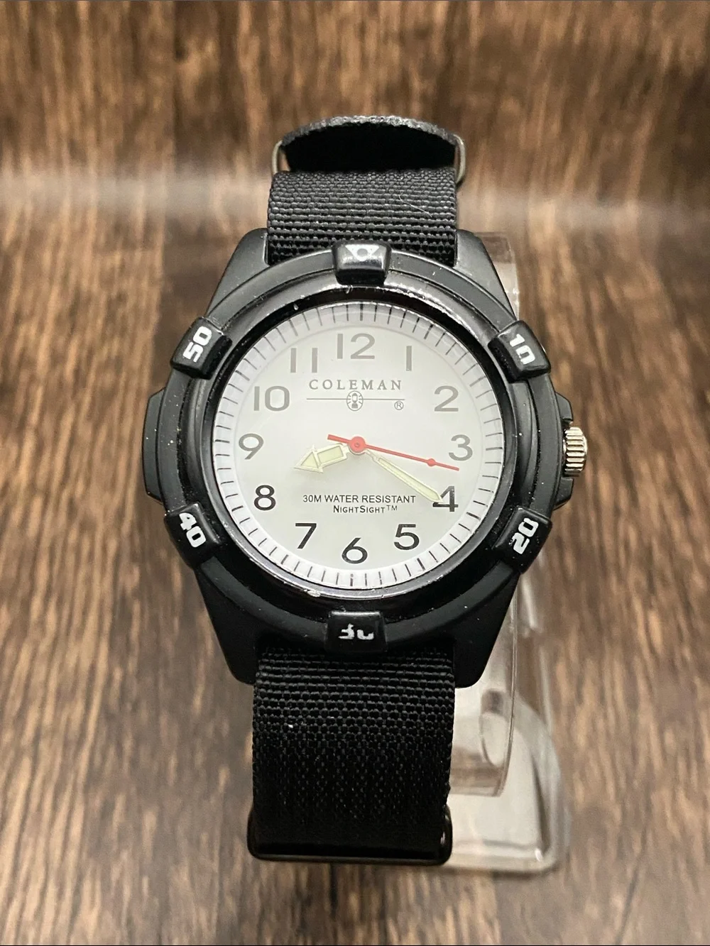 Coleman Glowing Black and White Analog Field Watch new nato band working