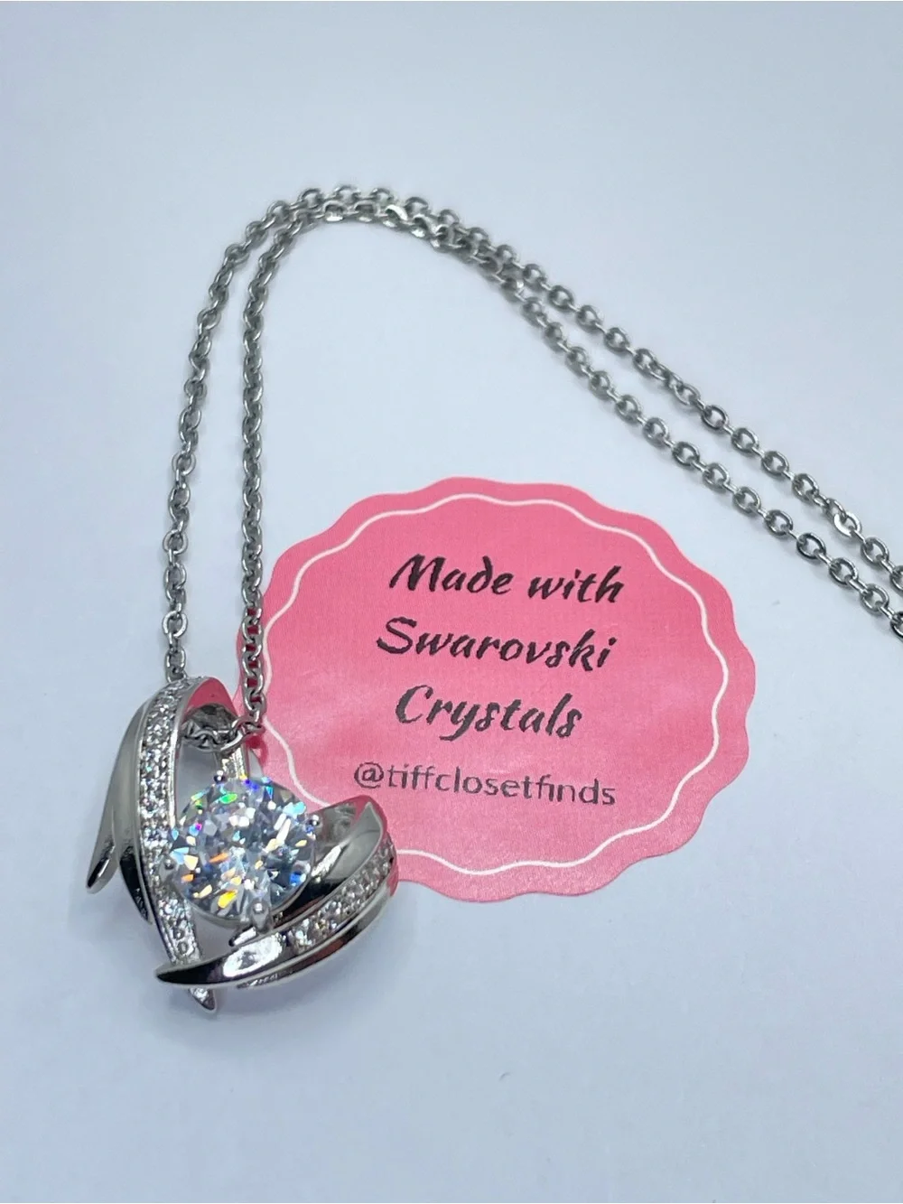 Swarovski Crystals Elements White Crystal Silver Heart Swirl Pendant Necklace