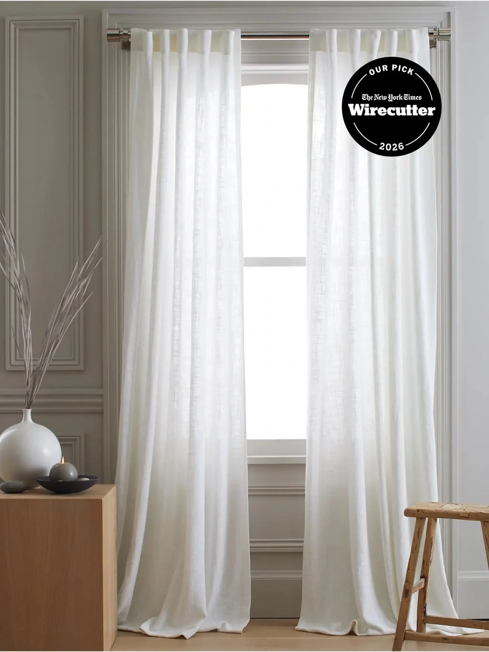 QUINCE Set Of 2 48x108 Cotton Sheer Curtains White 9944