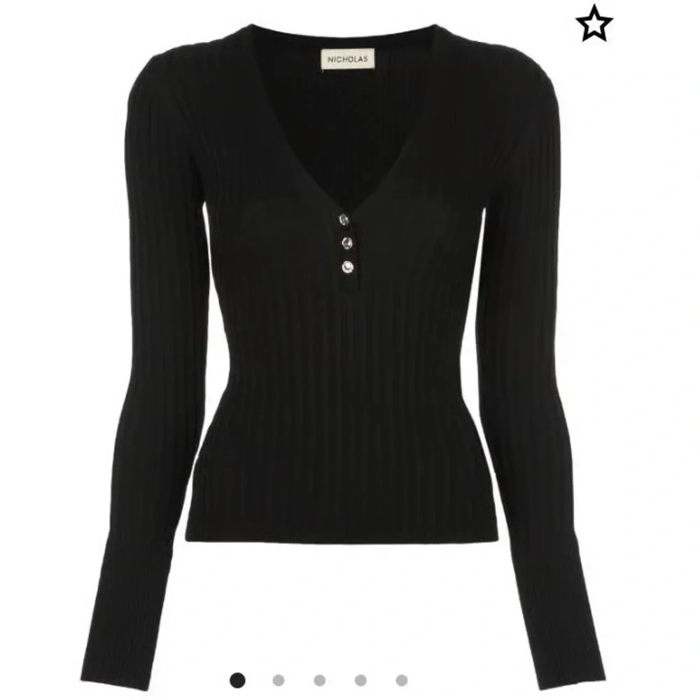 Nicholas Zia Ribbed Henley‎ Sweater Size Small Black V-Neck