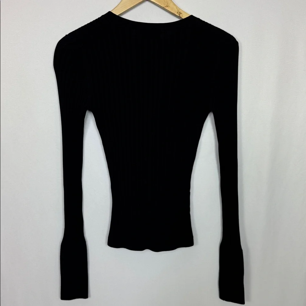 Nicholas Zia Ribbed Henley‎ Sweater Size Small Black V-Neck