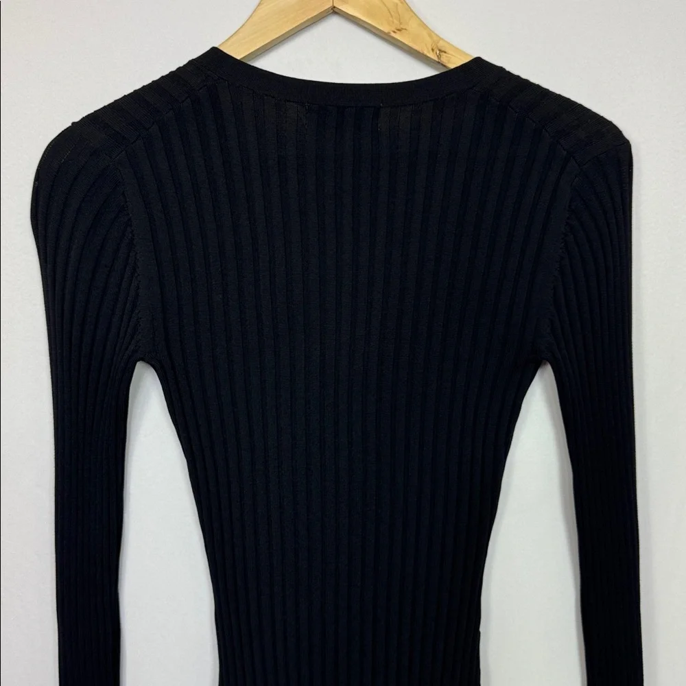 Nicholas Zia Ribbed Henley‎ Sweater Size Small Black V-Neck