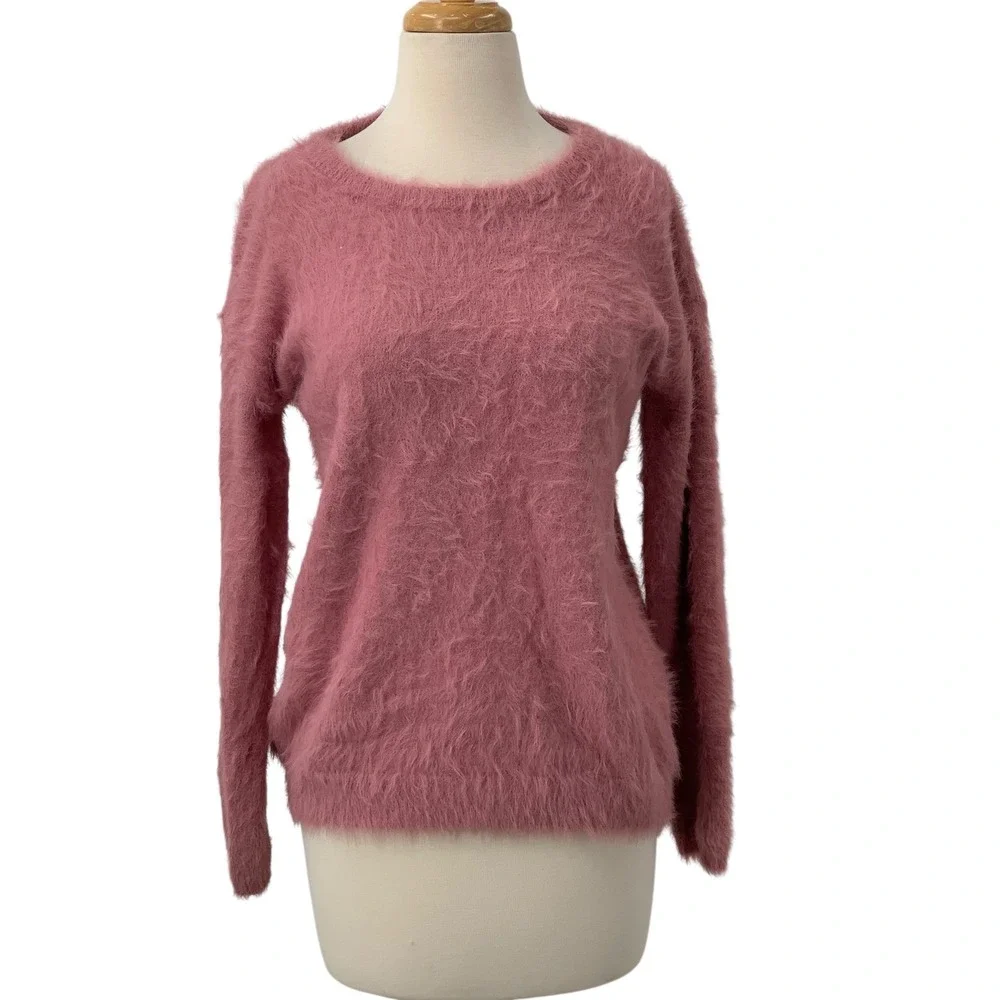 Ellen Tracy Long Sleeve Fuzzy Knit Pullover Sweater Dusty Rose Pink Cozy Soft M‎