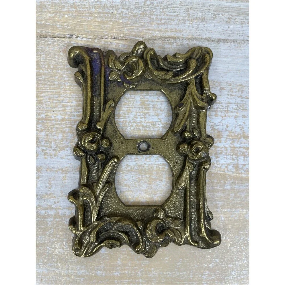 VINTAGE BRASS Outlet Plate Cover Victorian Rose ANTIQUE No Hardware