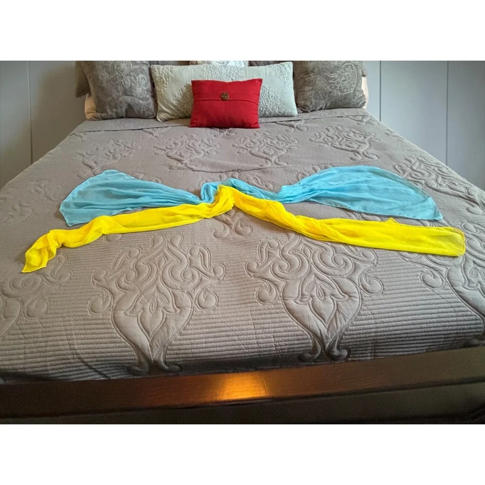 Blue & Yellow Chiffon Scarf Set Sheer Lightweight Wraps Ukraine-Inspired Colors