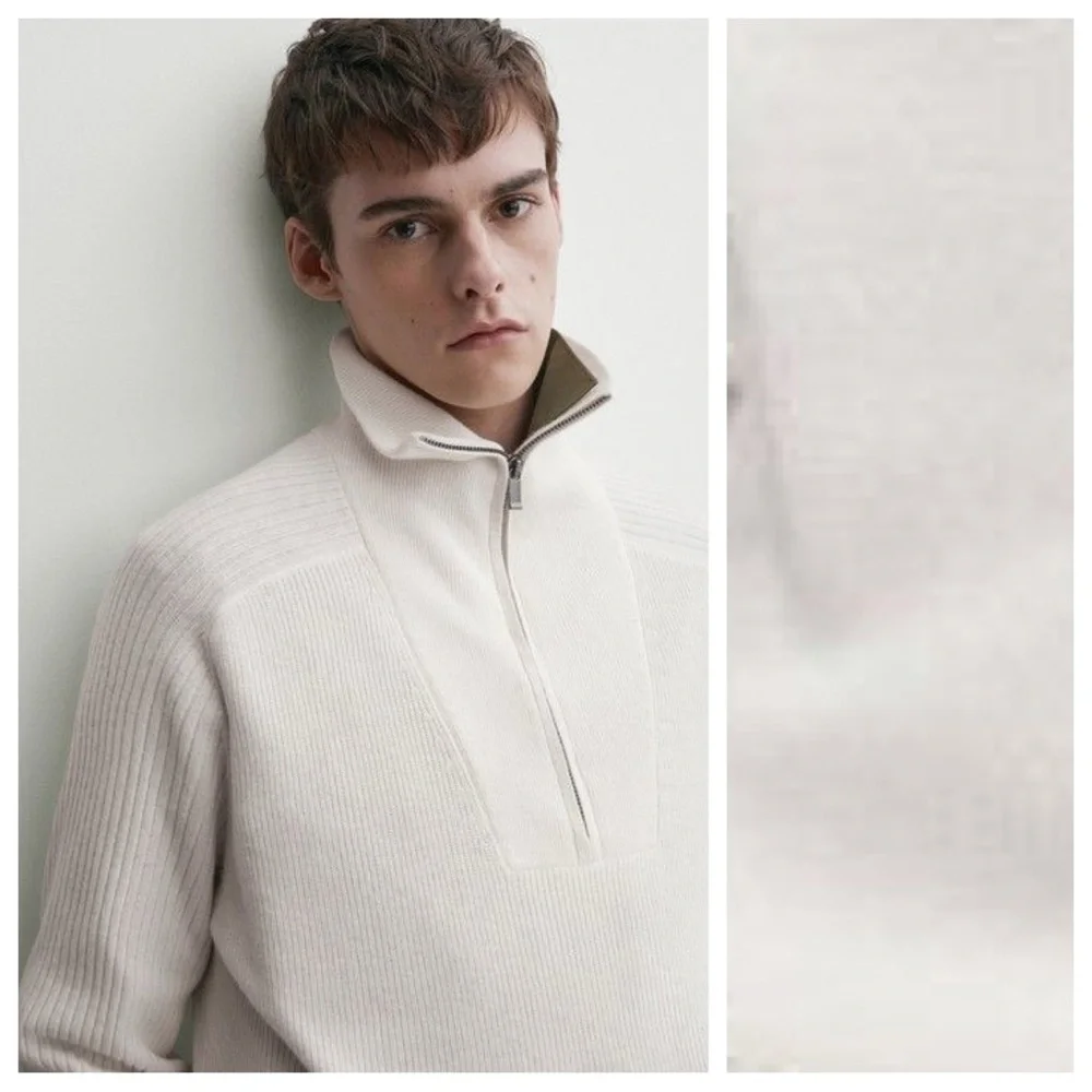 NWT Massimo Dutti Cream Cotton/Viscose Blend Knit Sweater. Size XL.