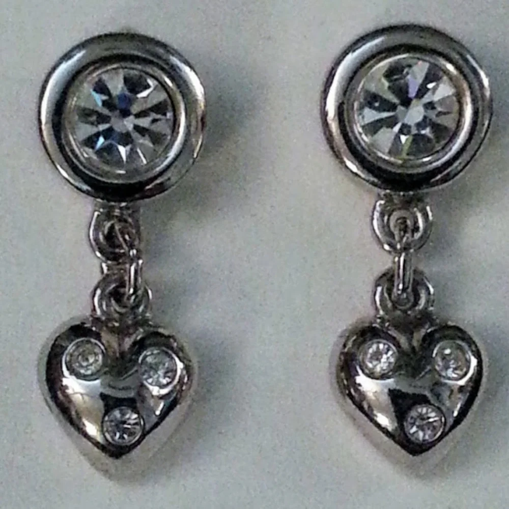 Banana Republic Dangle Heart Silver-tone bezel CZ 1