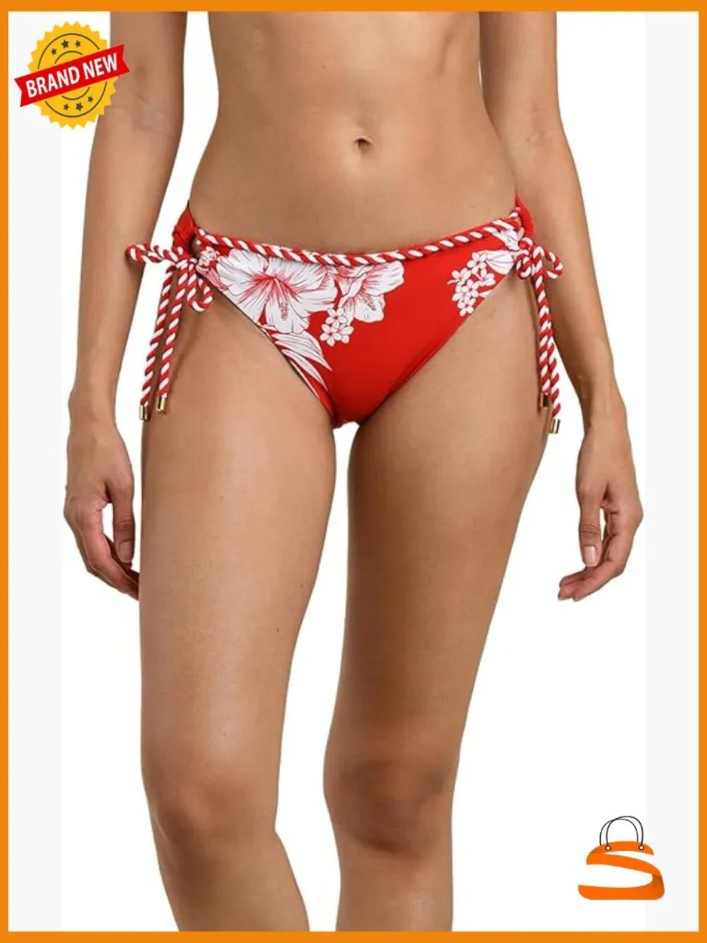 Size 8 Nylon Blend Hipster Bikini Bottom with Adjustable Side Ties