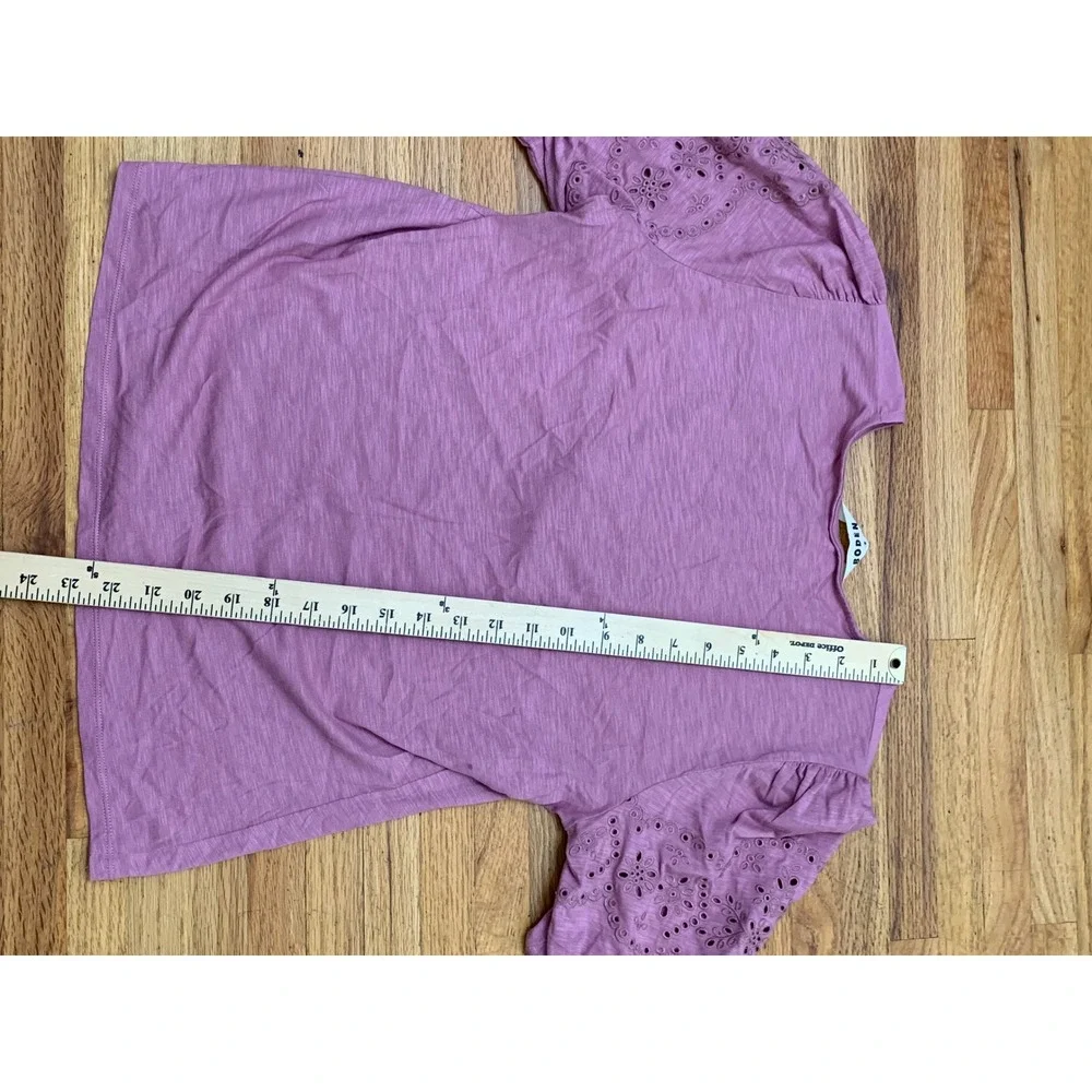 Boden Women's Pink Eyelet Embroidered Puff Sleeve Slub  Top US 10