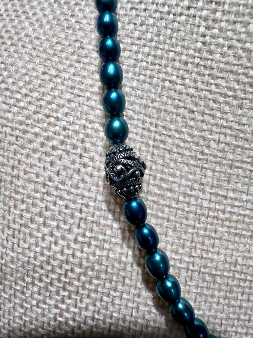 Barbara Bixby Peacock Pearl Necklace with Filagree Sterling Station Accents
