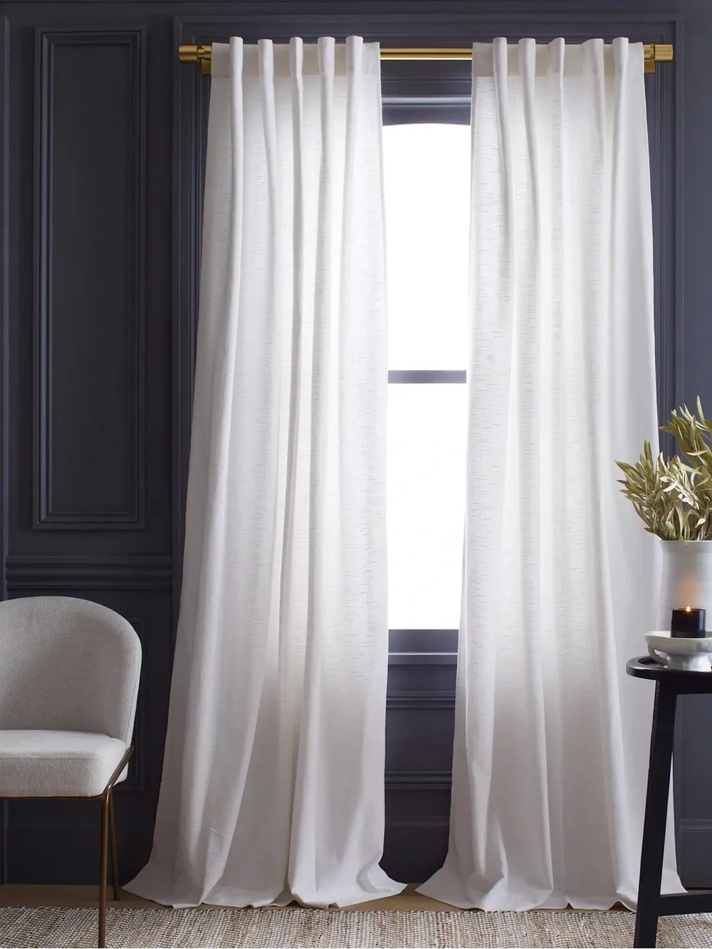 NWT QUINCE Set Of 2 48x84 Cotton Slub Curtains White 9947