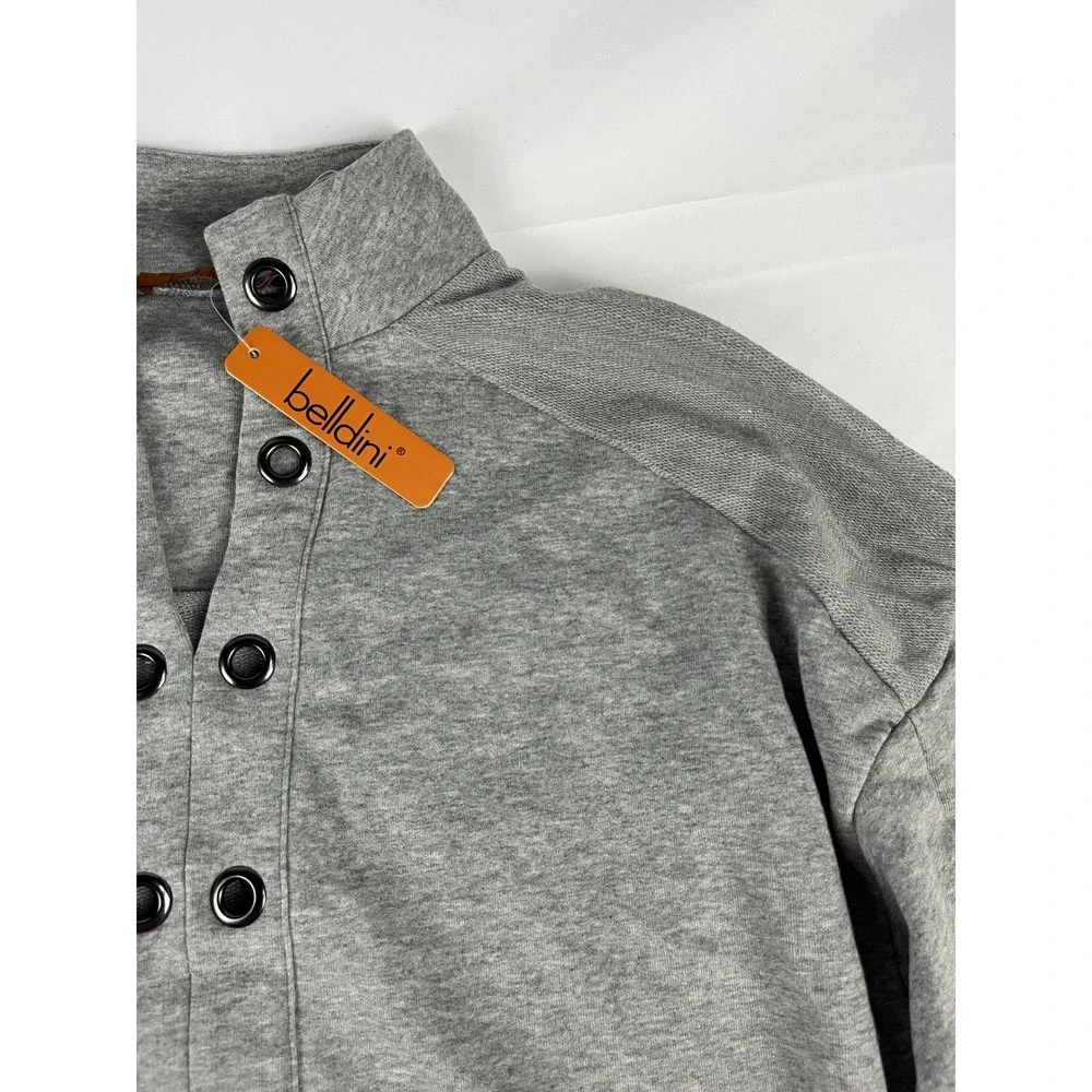 belldini Gray Mock‎ Neck Button Front Sweatshirt Pullover Top