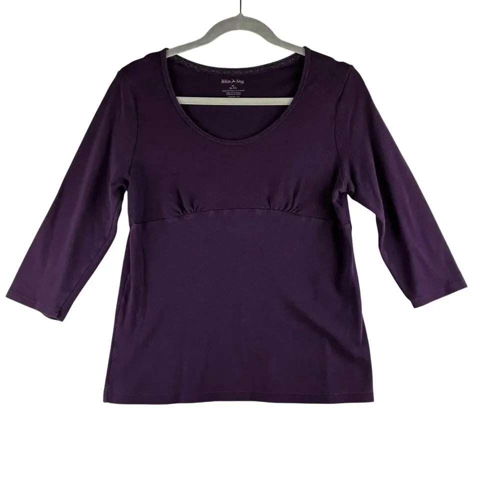 White Stag 3/4 Sleeve Scoop Neck Y2K Babydoll Top Womens Medium Plum Purple