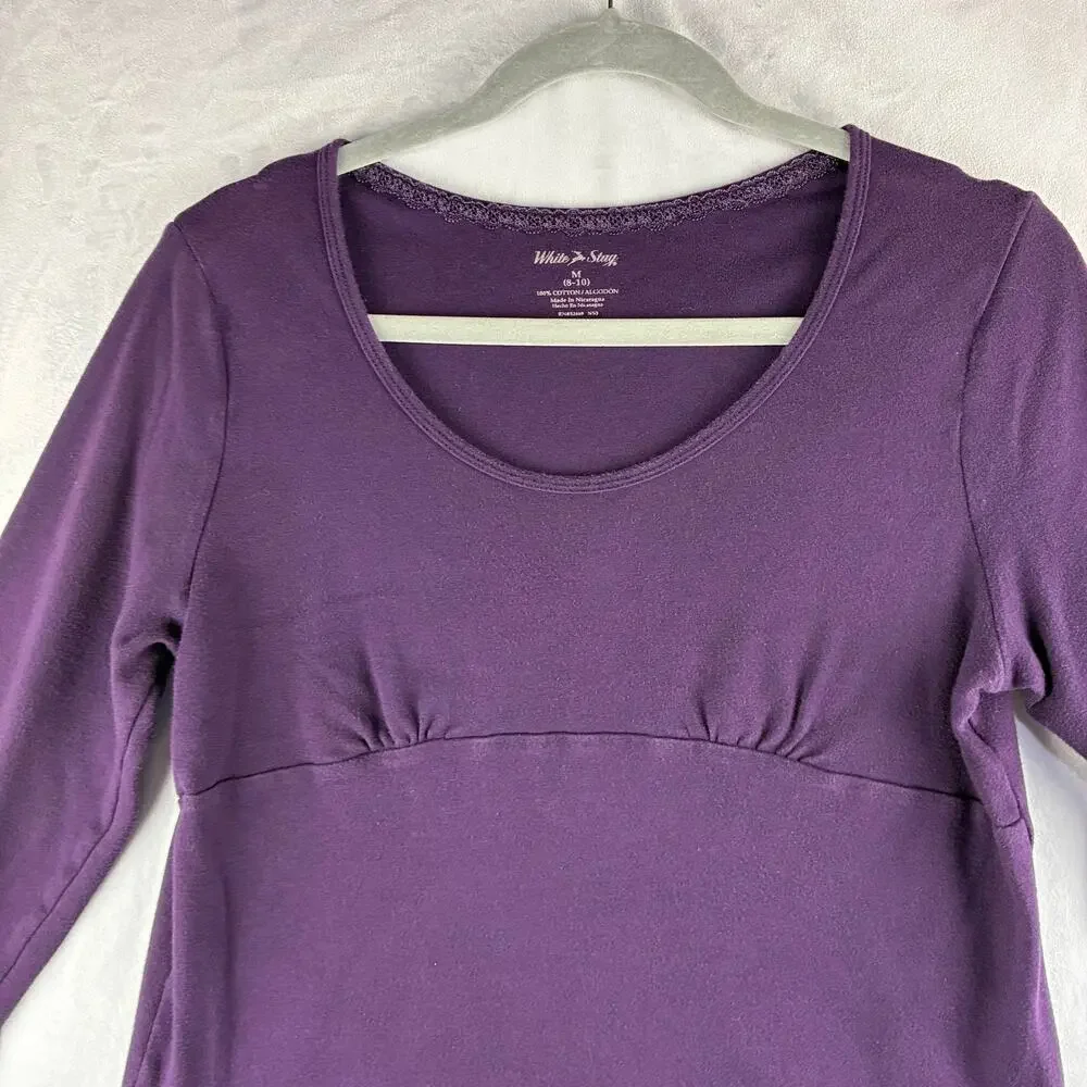 White Stag 3/4 Sleeve Scoop Neck Y2K Babydoll Top Womens Medium Plum Purple