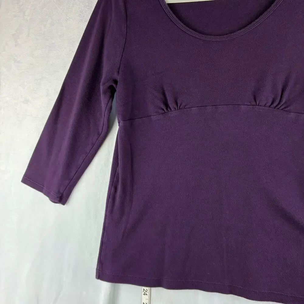 White Stag 3/4 Sleeve Scoop Neck Y2K Babydoll Top Womens Medium Plum Purple