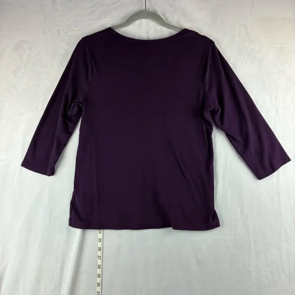 White Stag 3/4 Sleeve Scoop Neck Y2K Babydoll Top Womens Medium Plum Purple