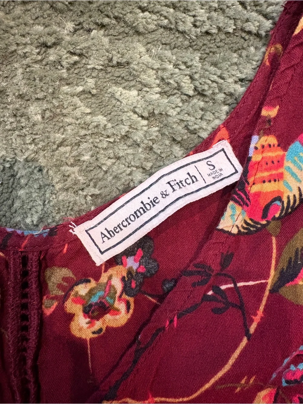 Abercrombie & Fitch Burgundy Butterfly Floral Tiered Tank