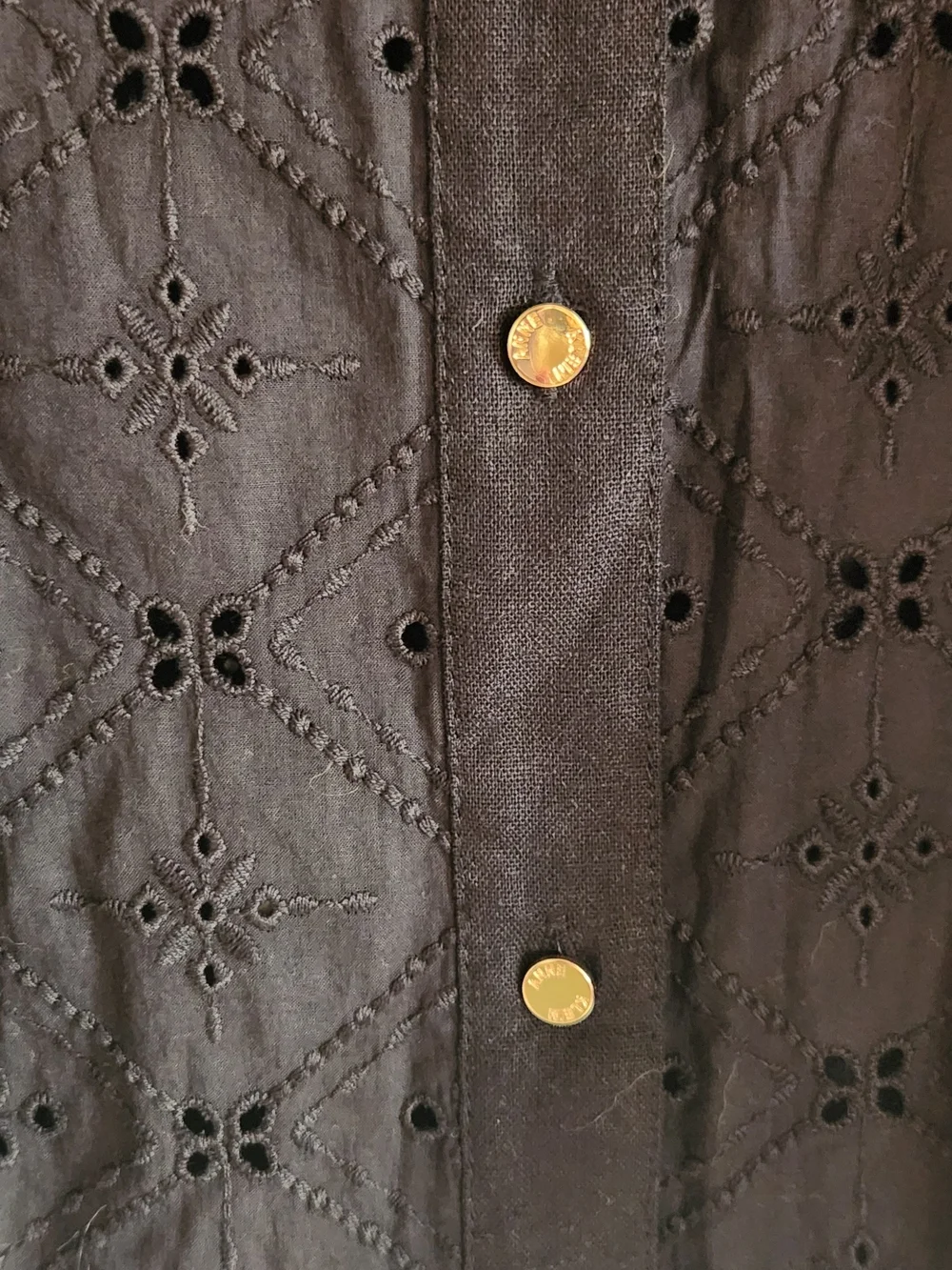 Anne Klein Black Eyelet Button-Front Shirt with Gold Buttons