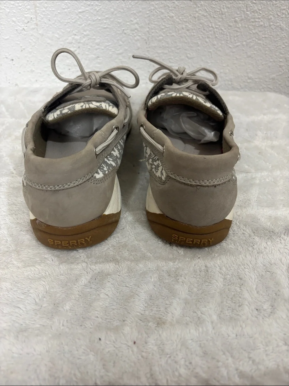 Sperry Top-Sider Women’s 8.5M Gray Leather Floral Boat Shoes Comfort Loafers