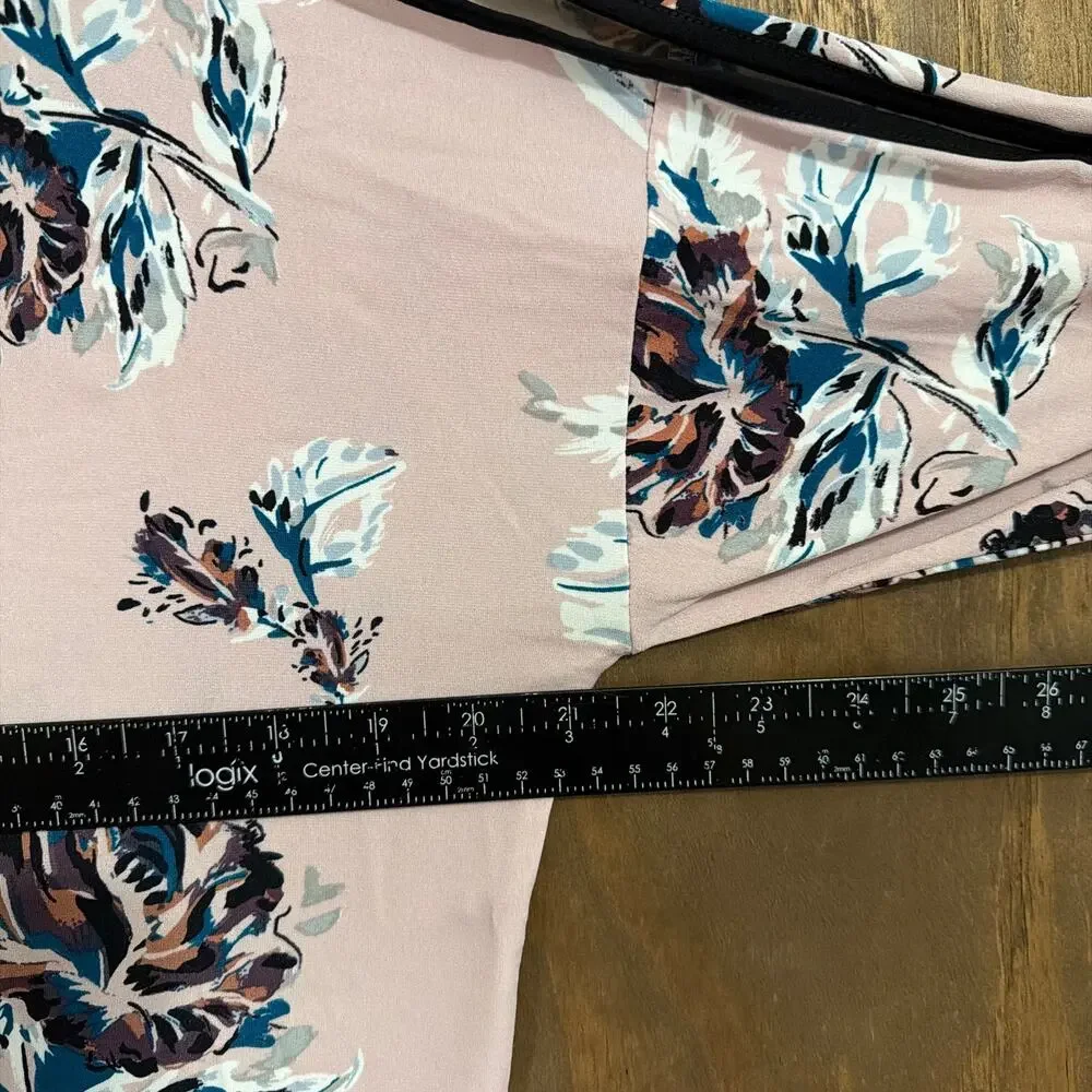 Ivanka Trump Womens Blouse Pink Cold Shoulder Floral Open Sleeve Stretch Small