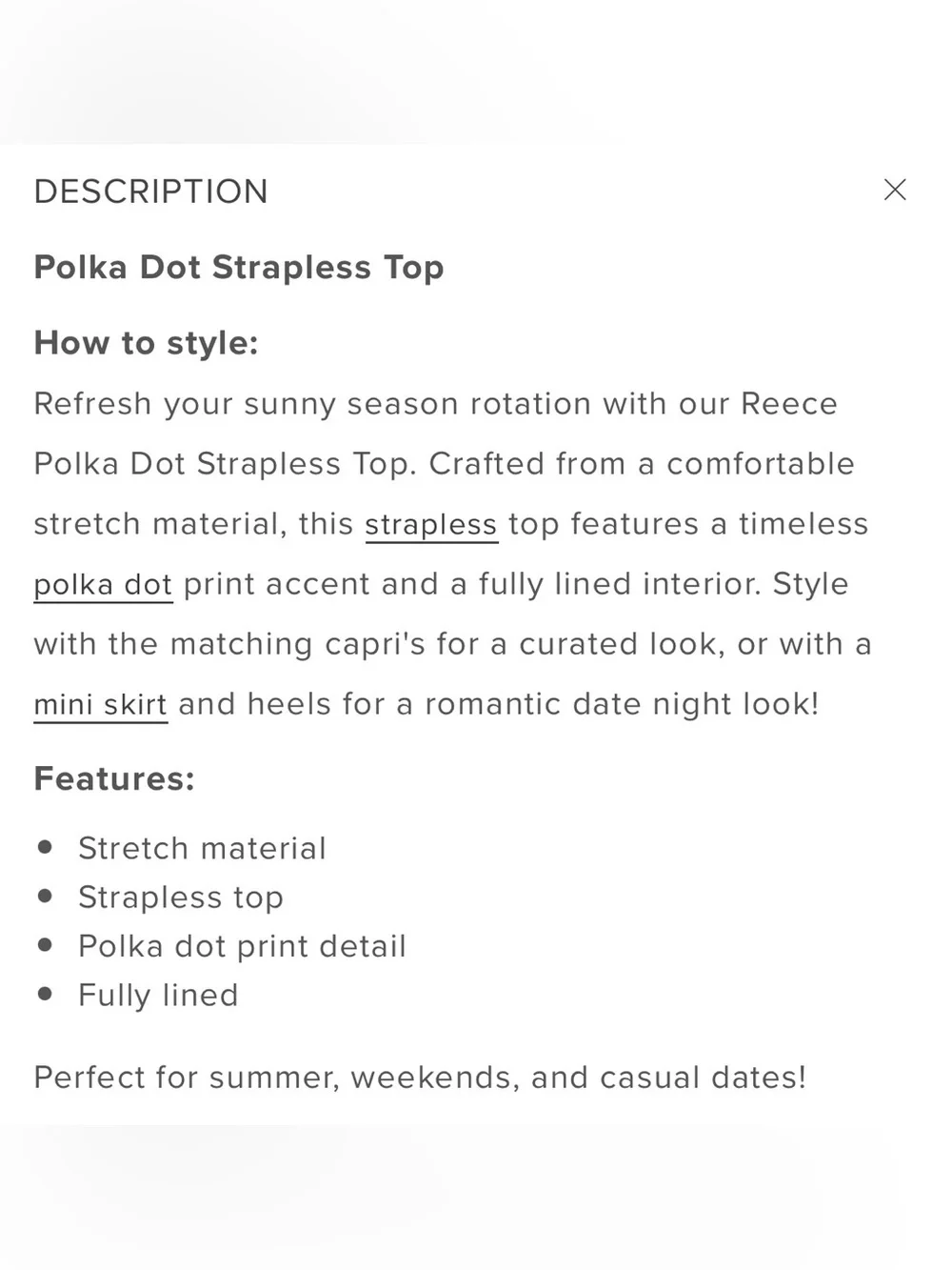 Beginning Boutique chic strapless