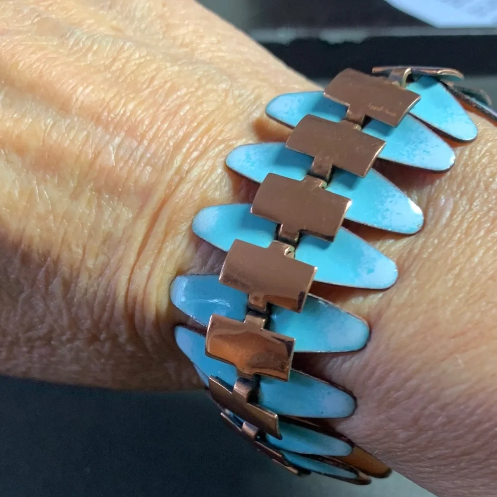 1950s Nefertiti Copper and Enamel Bracelet