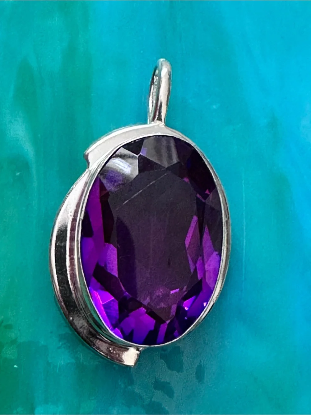 Artisan Silver Pendant with Vivid Purple lab created, amethyst Faceted Stone