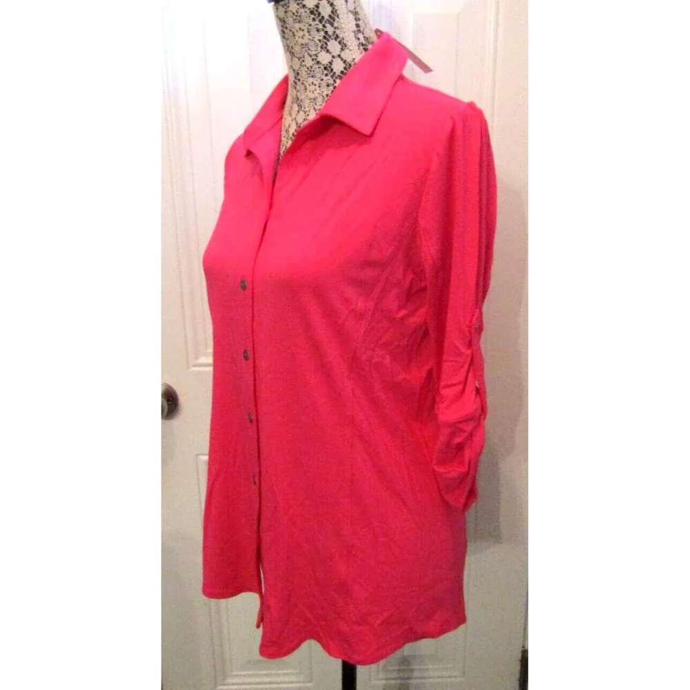 Pure Amici Shirt NWT Pink Button Front Blouse Bamboo Womens Size M