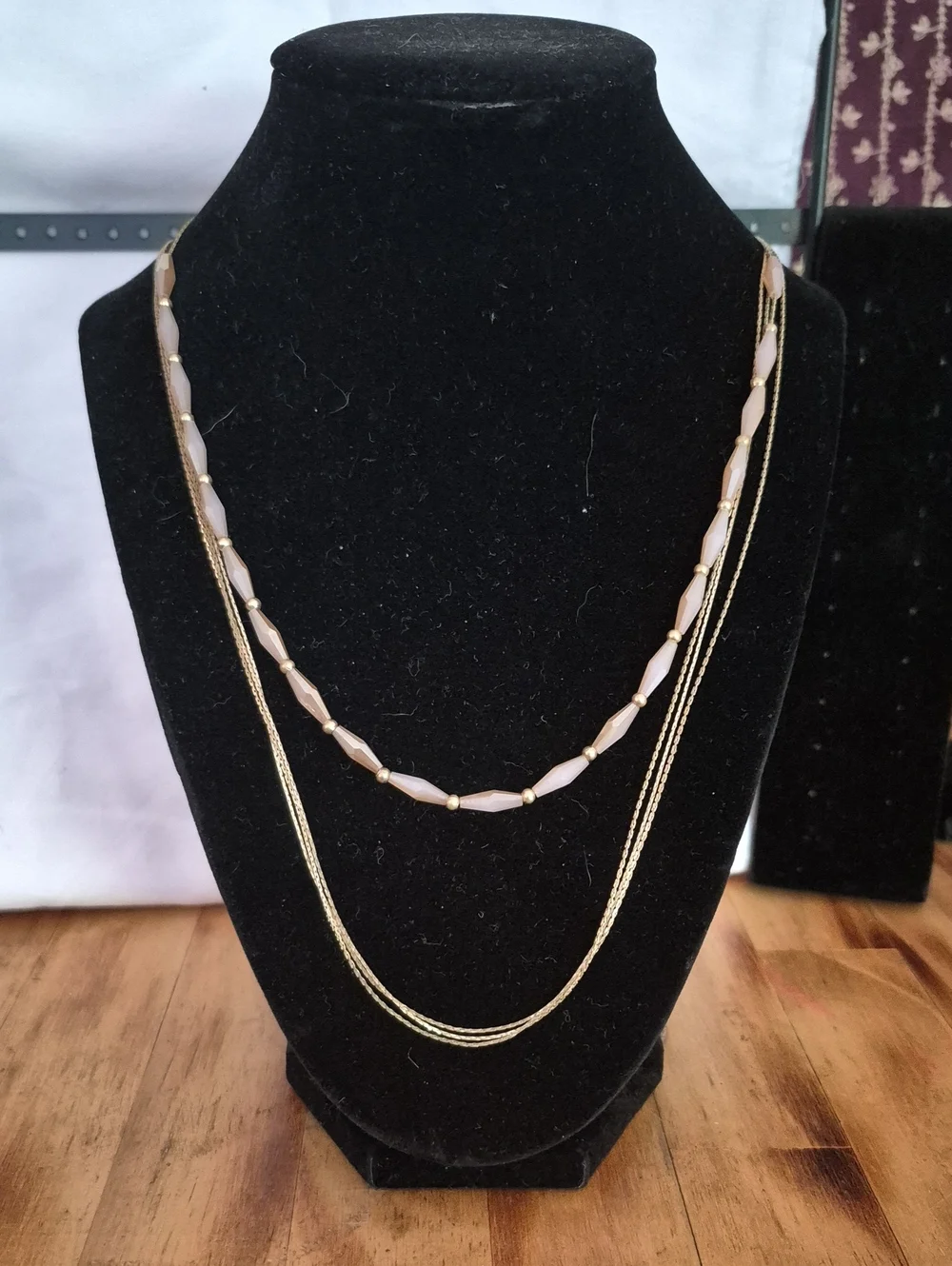 Gold Layered Necklace with Pink Beaded Strand