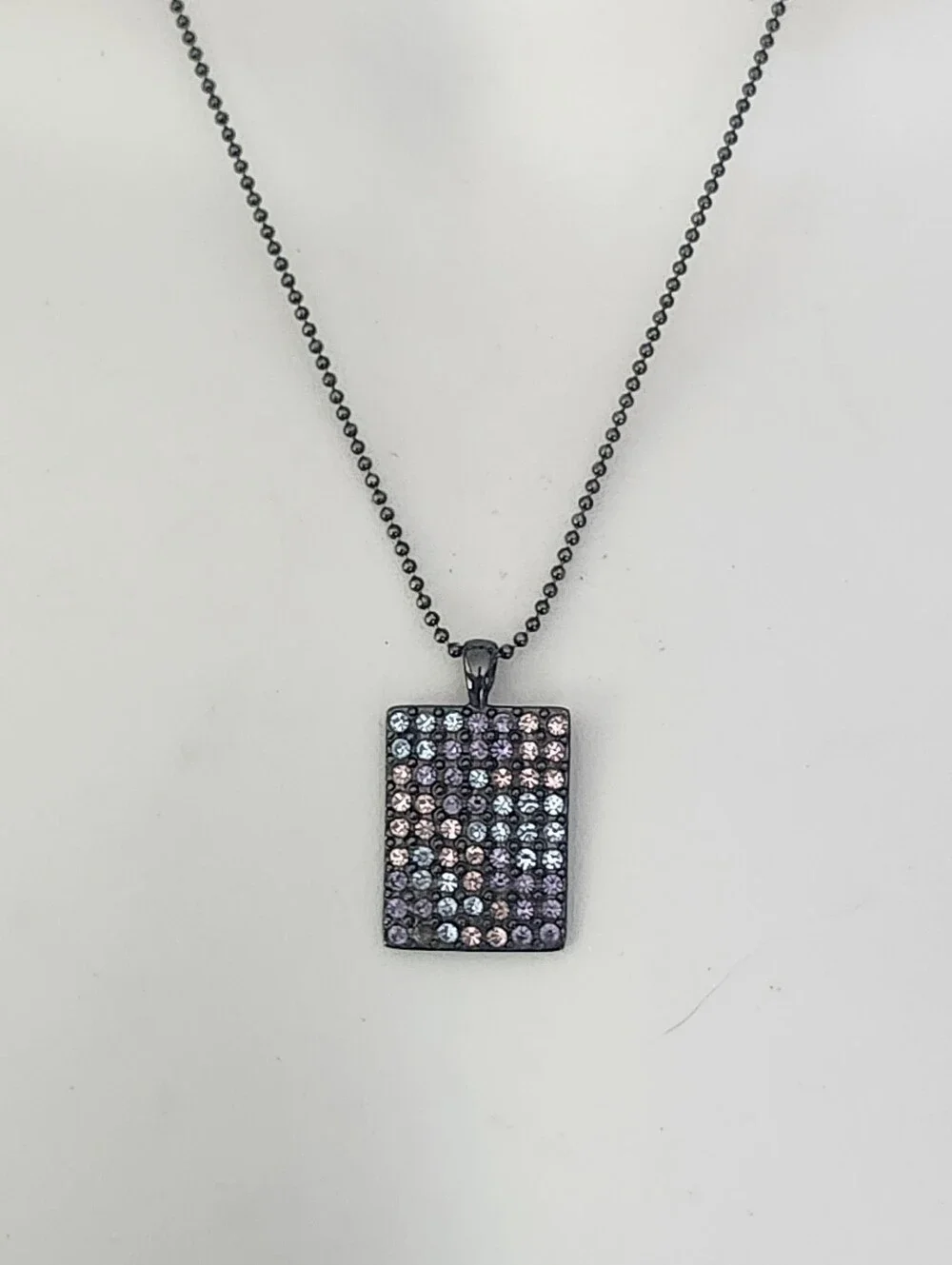 GUESS Gunmetal Rectangular Pendant with Multicolor Pave Crystals