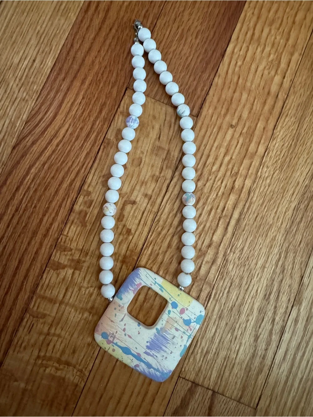 Vintage Pastel Beaded Statement Necklaces in Cream and Light Lavender