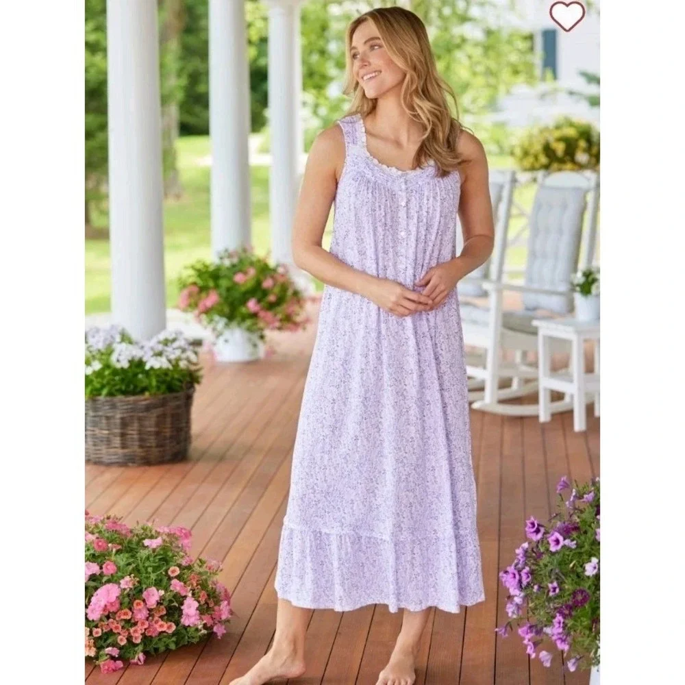 Eileen West 2 Pc Nightgown Set XXL Bed Jacket Robe Floral Purple Cottage Prairie