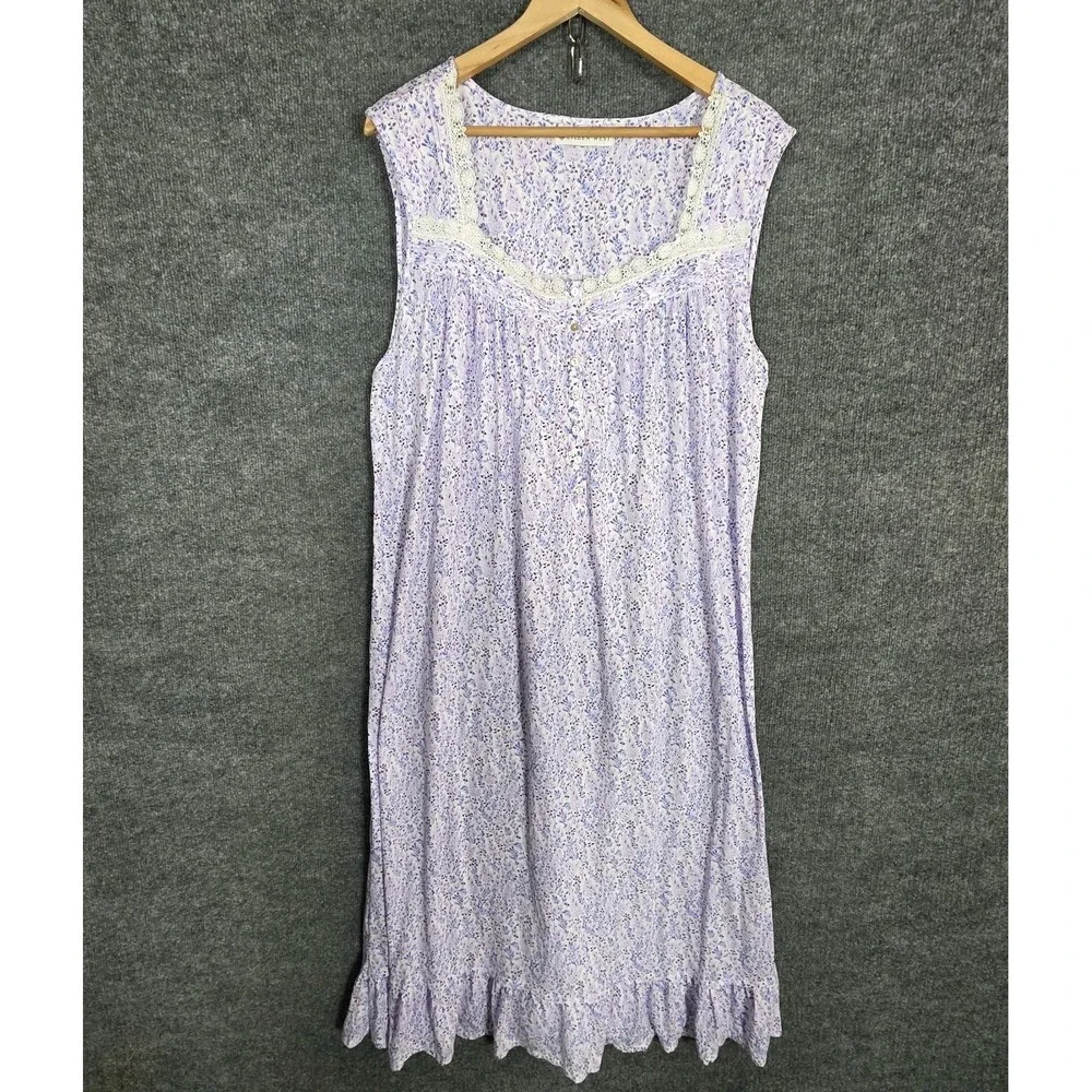 Eileen West 2 Pc Nightgown Set XXL Bed Jacket Robe Floral Purple Cottage Prairie