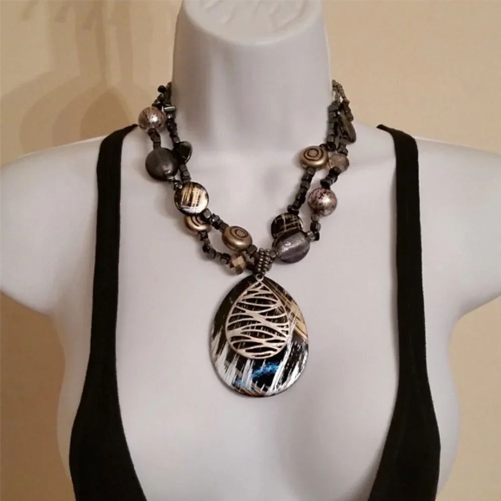 ERICA Lyons Abstract Style Statement Necklace Boho Layered Look