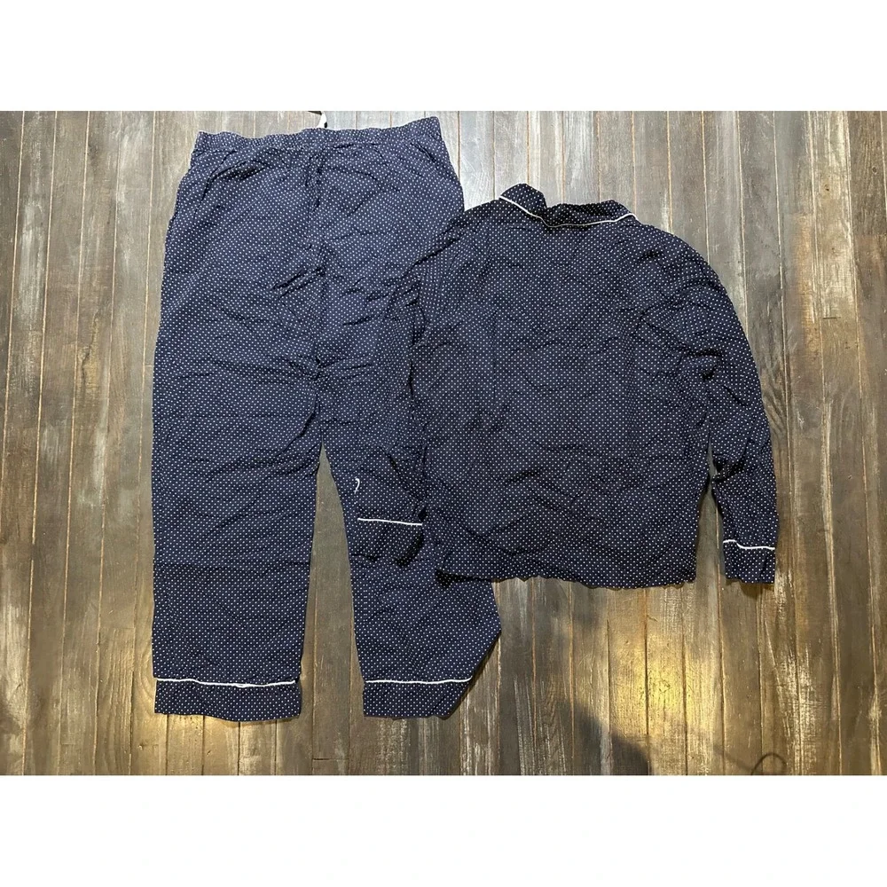 Victoria's Secret Pajama Set Navy Blue Polka Dot Button Down Pants Women M