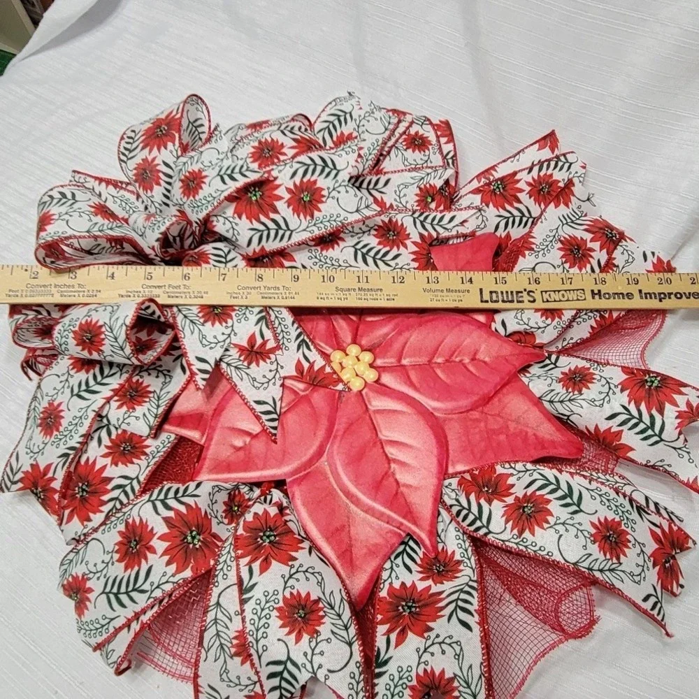 Poinsettia Red Christmas Wreath Pancake Frame Floral festive holiday decor